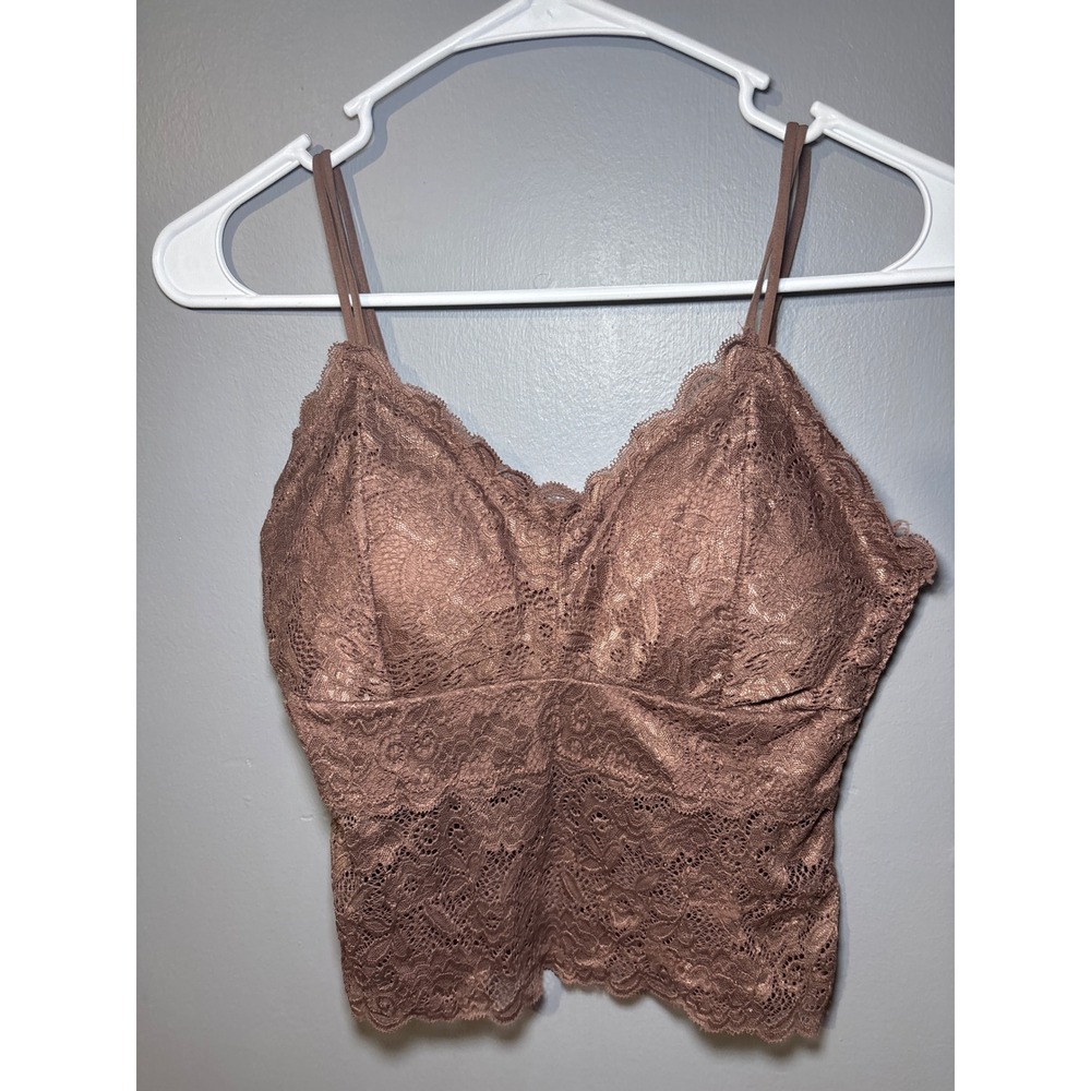 Mauve Brown Floral Lace Padded Camisole V-Neck Adjustable Strap  Bralette